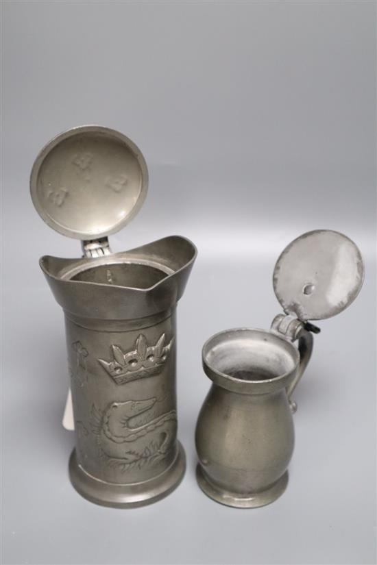 Two pewter flagons, c.1800, tallest 18cm